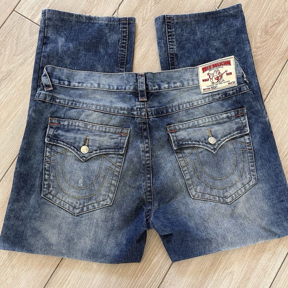 True Religion Men’s Bleached Ricky Jeans Size 42 x 30 Mens USA Made - Picture 2 of 15